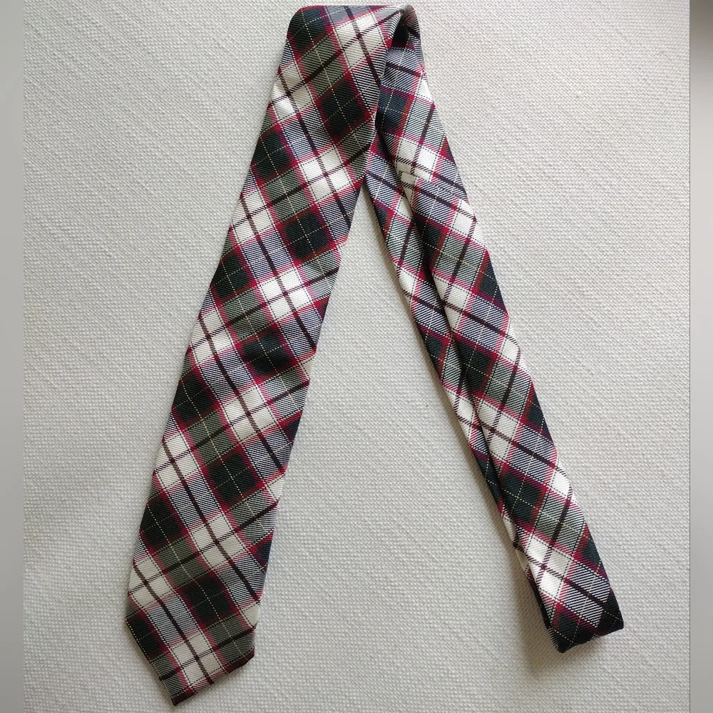 Silk Moschino Green, White, Black, and Red Plaid Men's Tie EUC